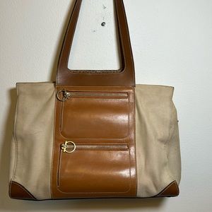 Salvatore Ferragamo Tan and Cream Shoulder Bag